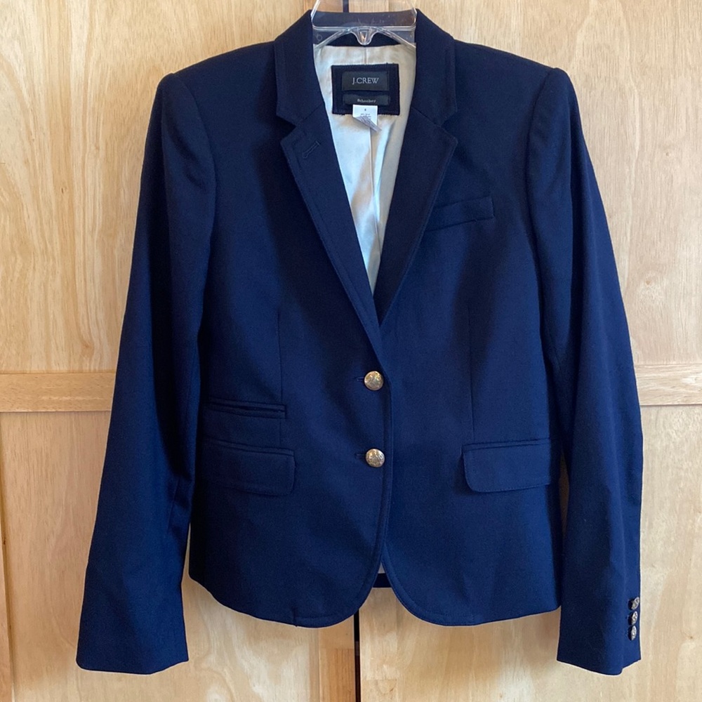 J. Crew Navy Blue Schoolboy Wool Blend Gold Button Career Blazer Jacket Coat SZ6